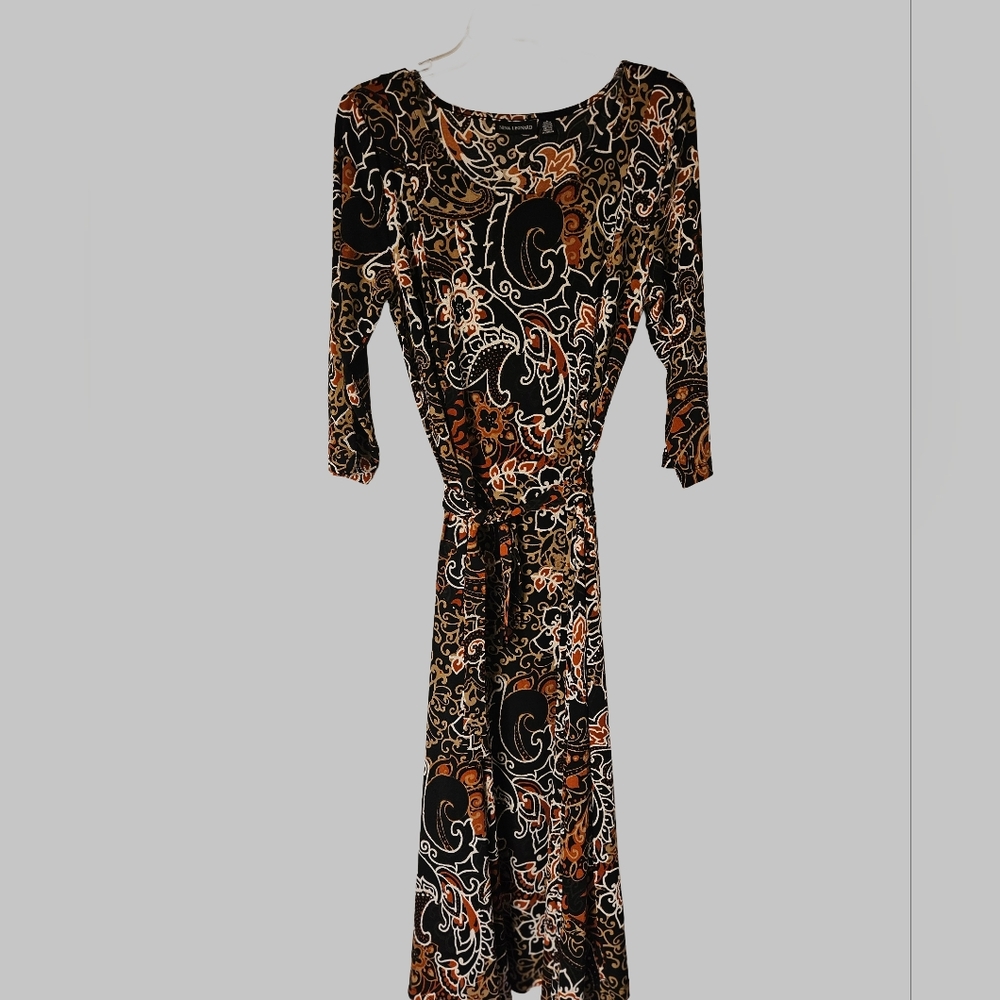 Nina Leonard Orange Brown Sheath Dress 3/4 Sleeve Casual